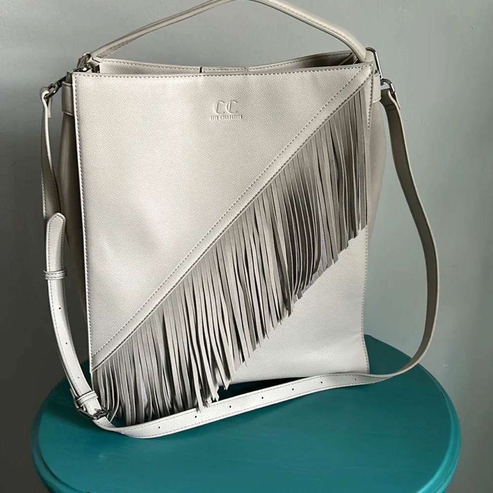 Citi Collective Ella Bag Vegan Leather Suede Fringe Detail Convertible Carryall - Picture 1 of 13